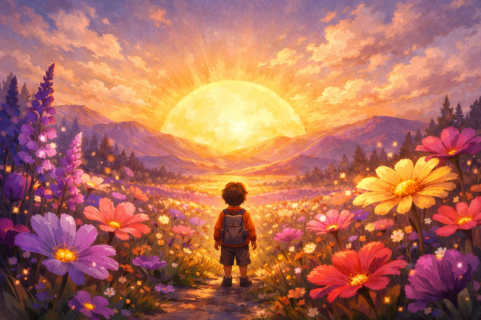 A child looking at a golden sunrise, symbolizing hope and the beginning of a positive autism journey.