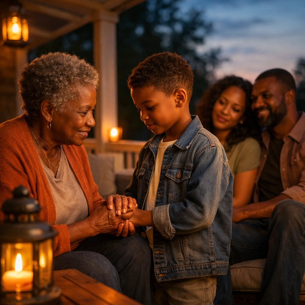 A multi-generational Black family provides loving support and community for a child with autism.