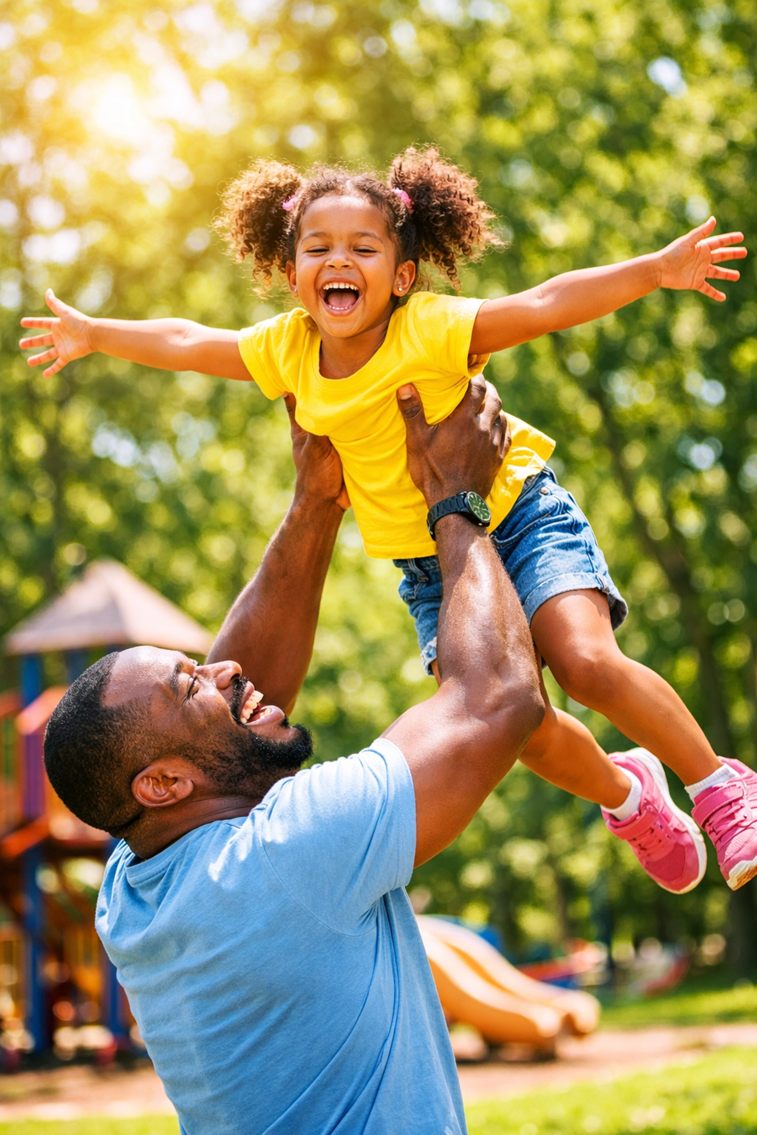 Happy father and daughter in a park, representing the support found through autism resources for families.
