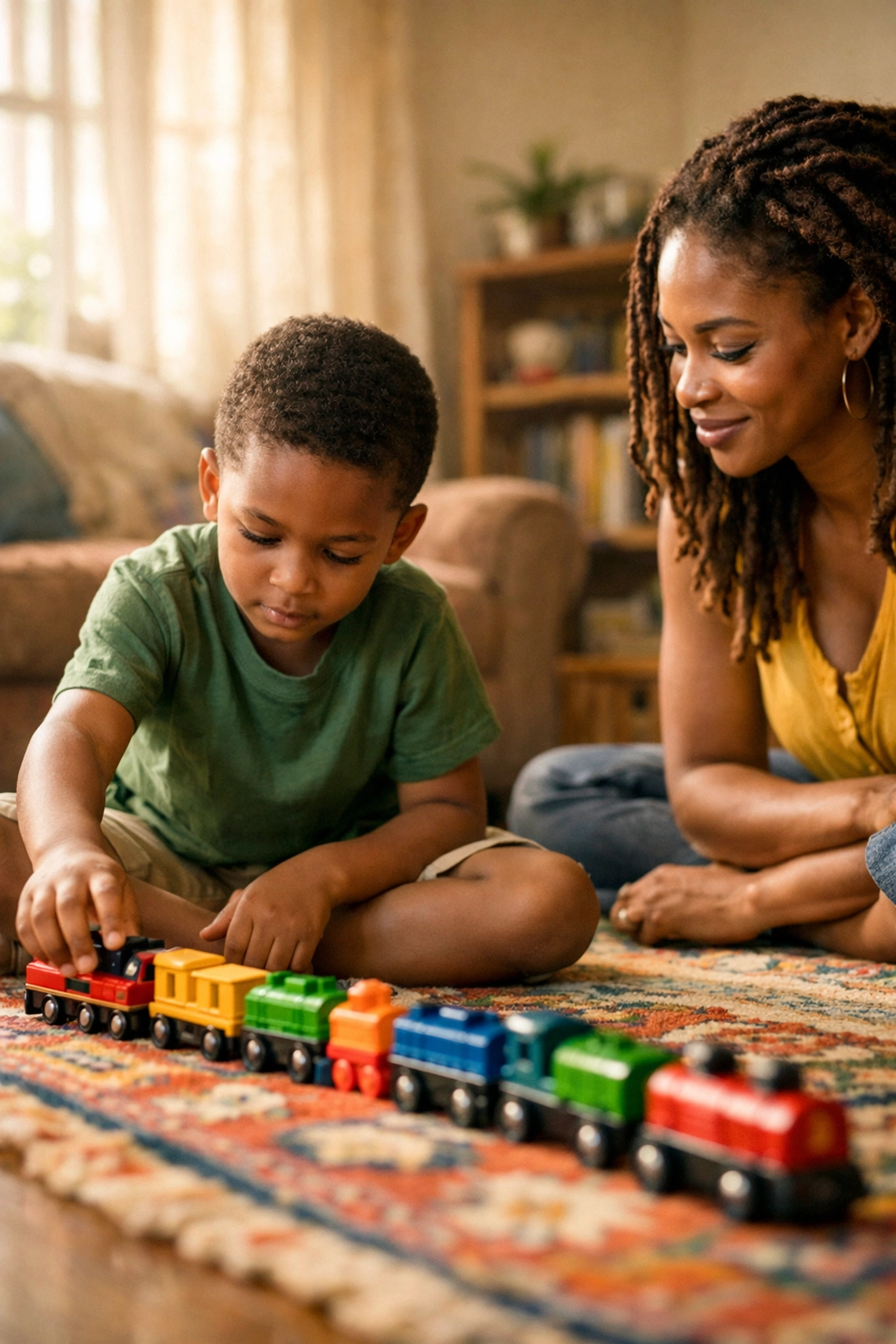 A mother watching her son play, showcasing positive autistic child education and parenting a child with autism.