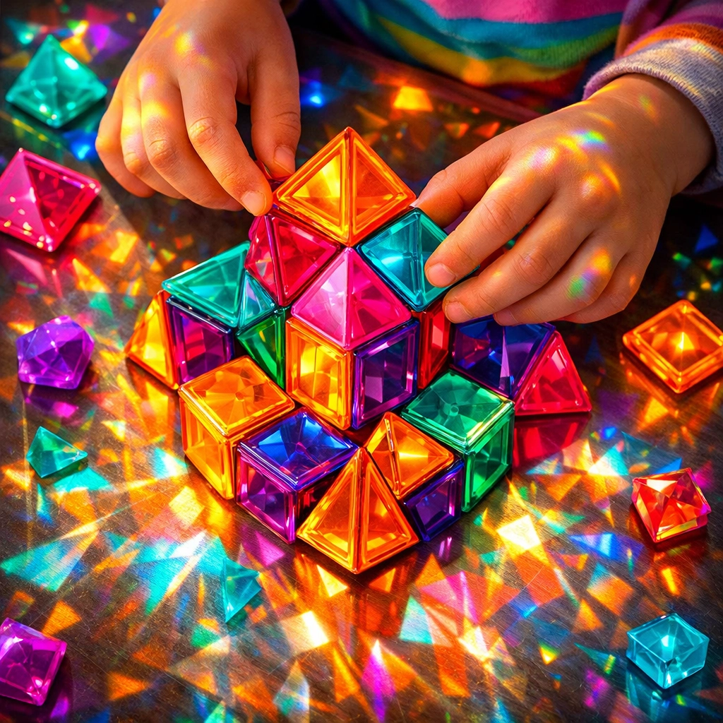 An autistic child's hands arranging colorful blocks, highlighting the unique strengths and focus of neurodiverse kids.