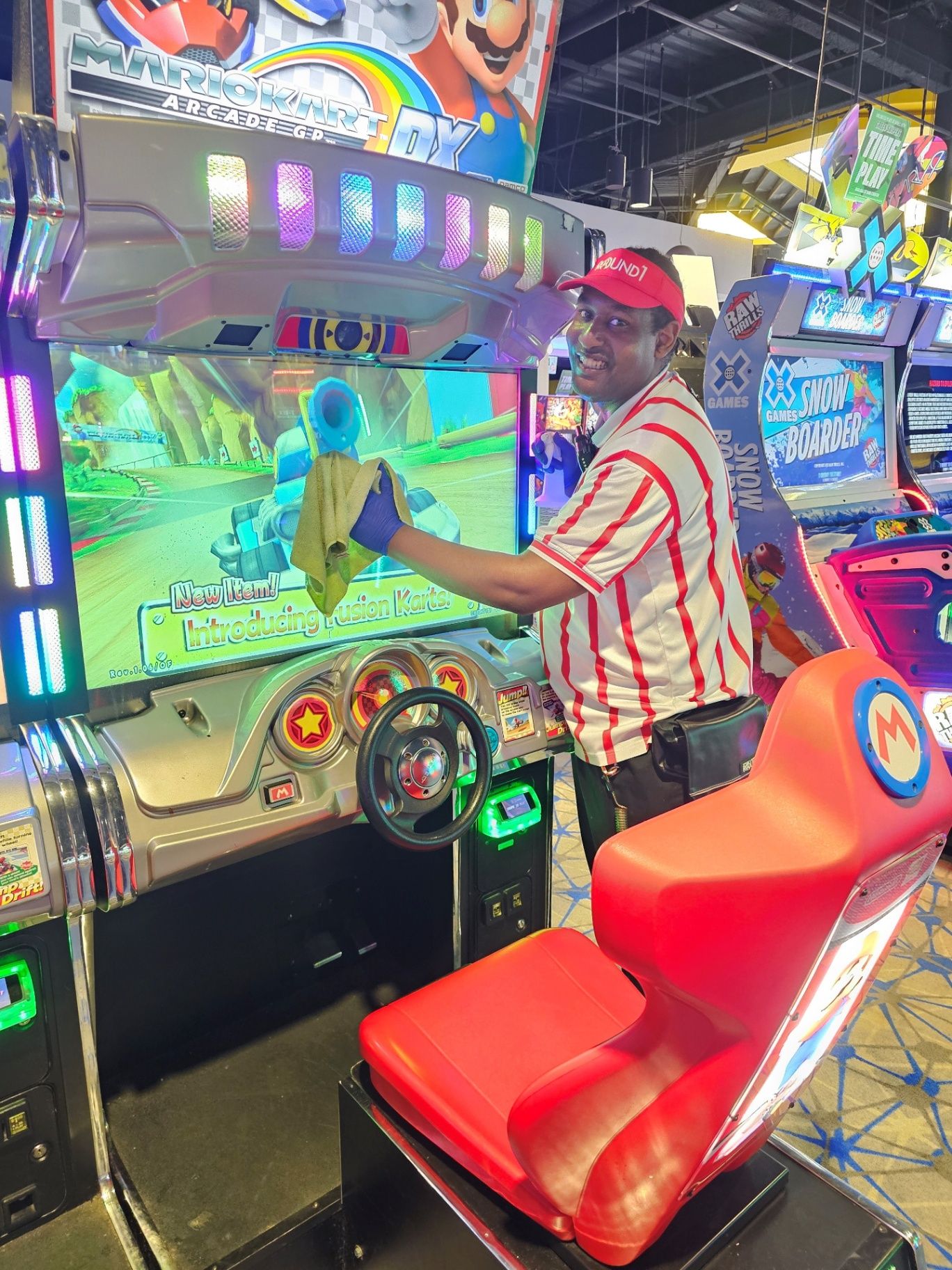 Participant completing an arcade cleaning vocational task through Sunshine Village.