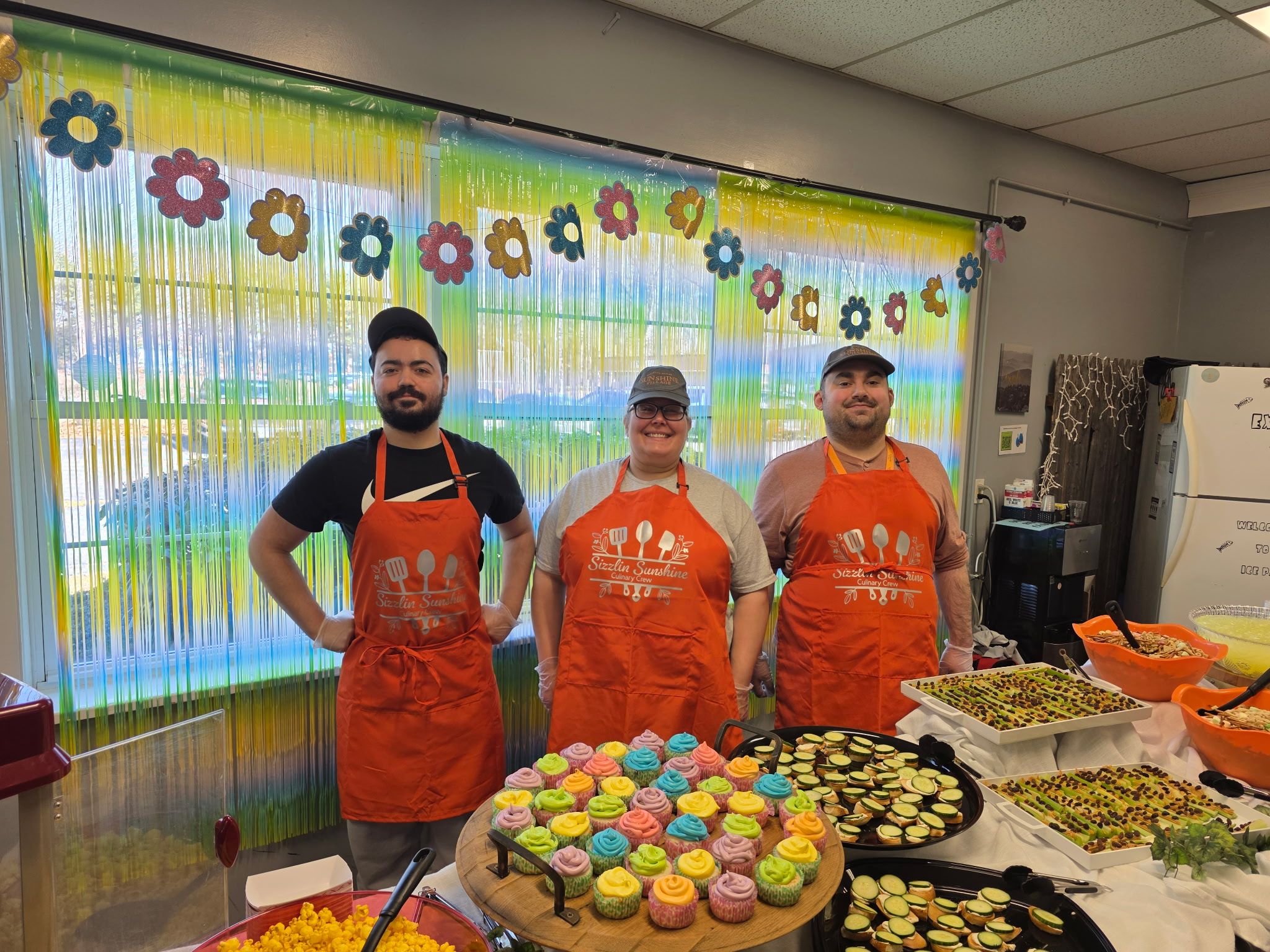 Sunshine Village culinary crew working together in a vocational kitchen setting.