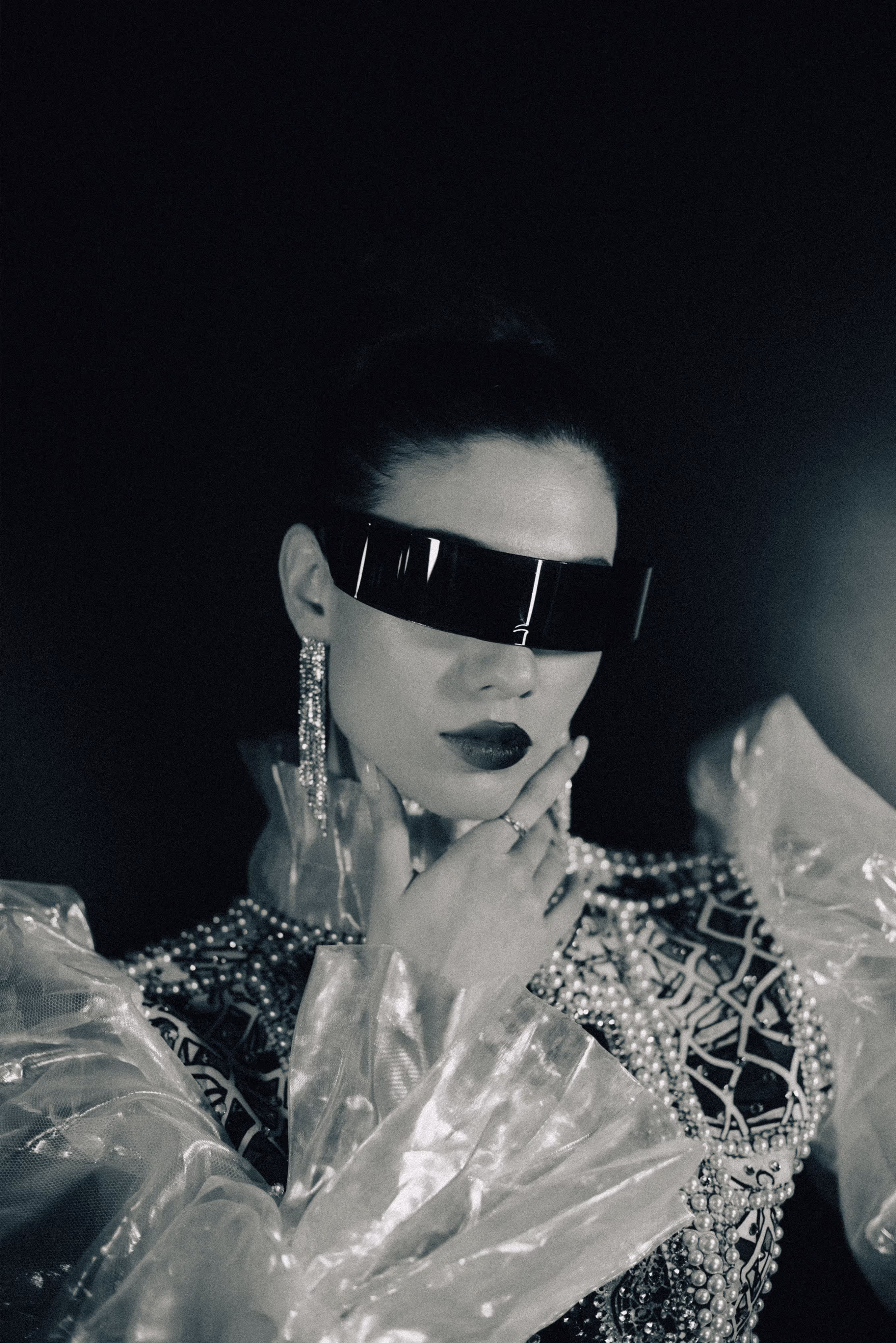 Model portrait with sunglasses in the studio NYC