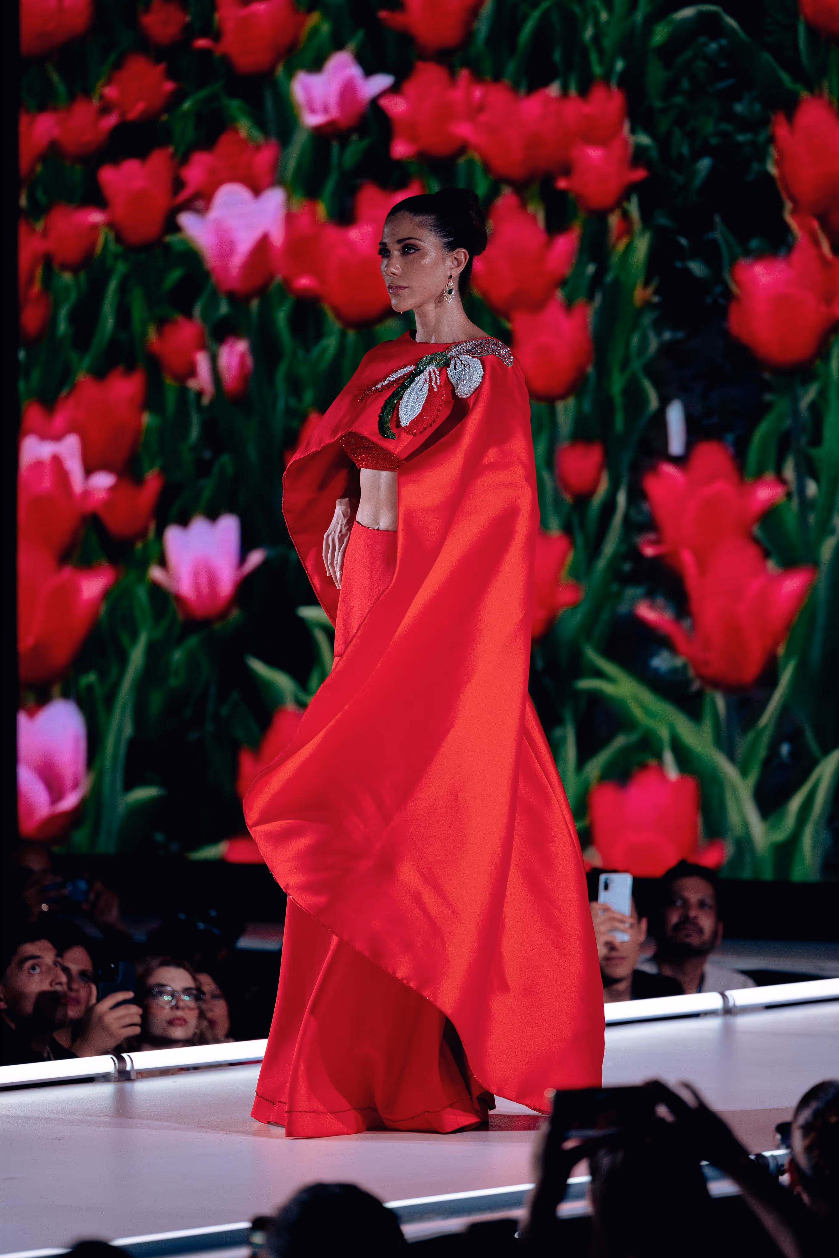 NYFW 2024 model with red flower dress 