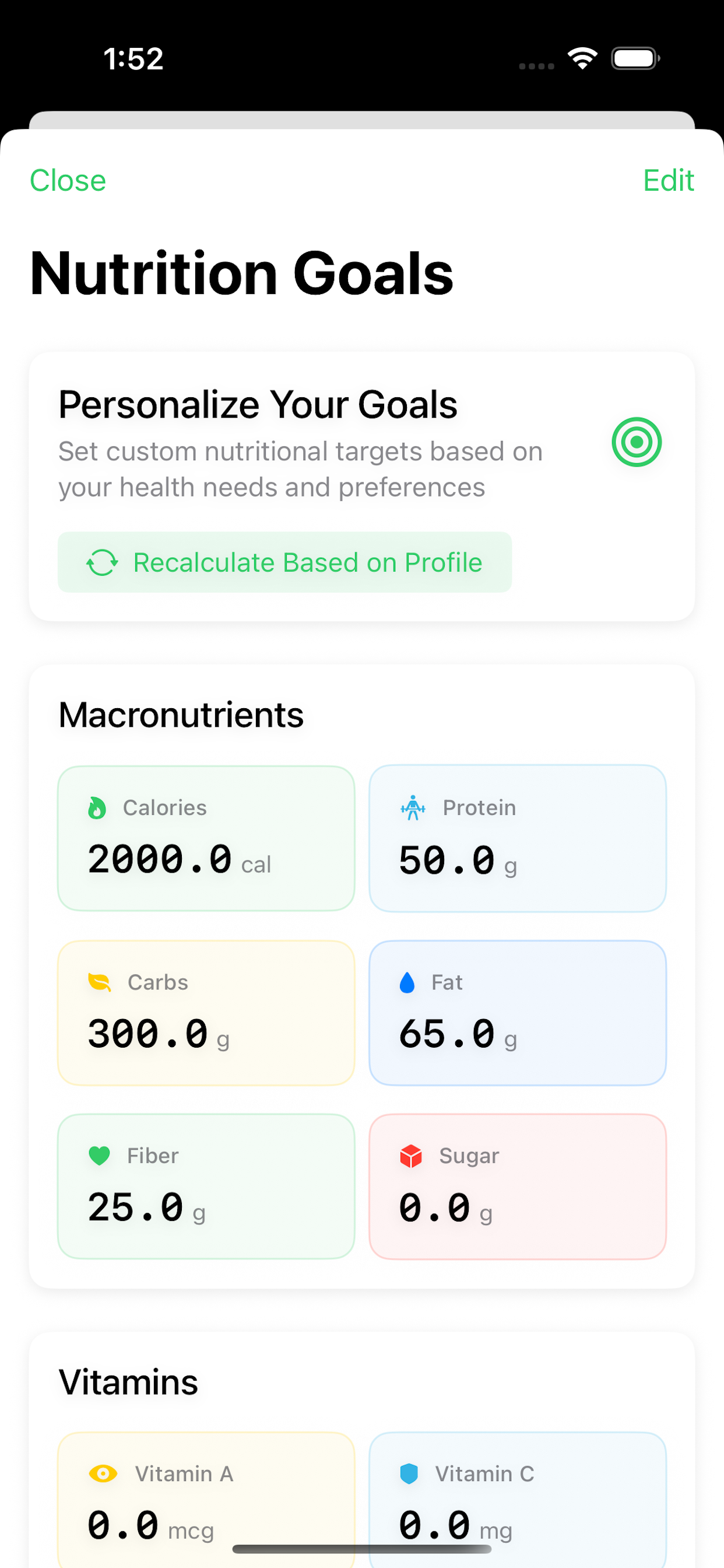 Nutrition goals and targets