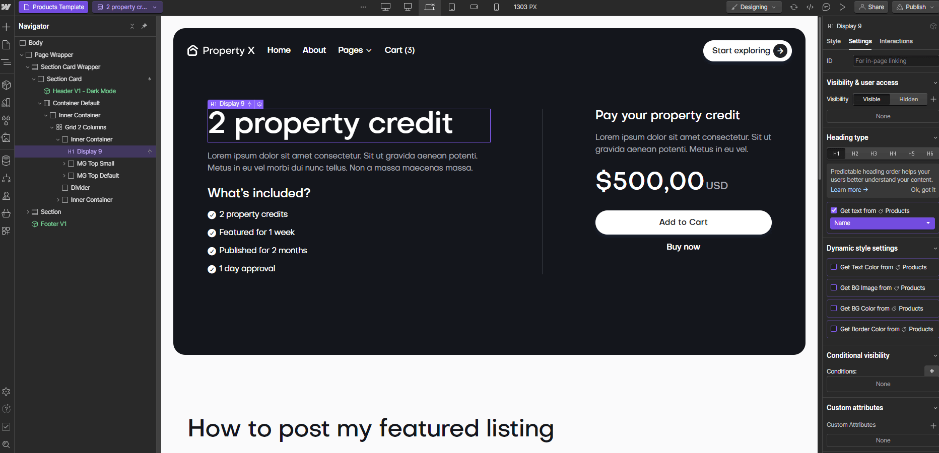 Ecommerce Page - Property X Webflow Template