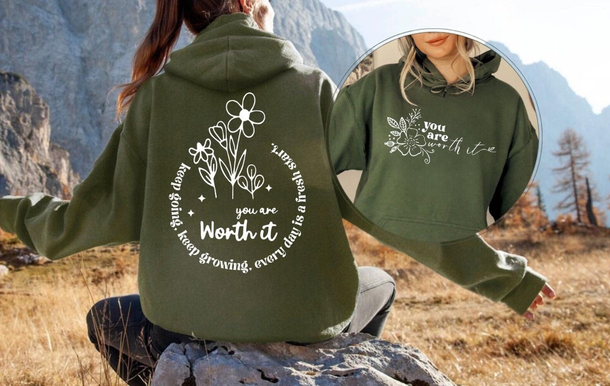 Lightweight hoodie with spring quote