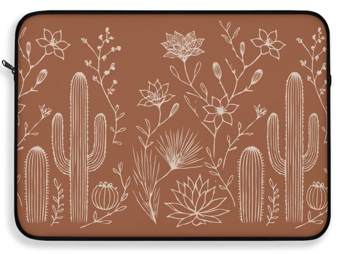 Minimalist laptop sleeve with botanical pattern