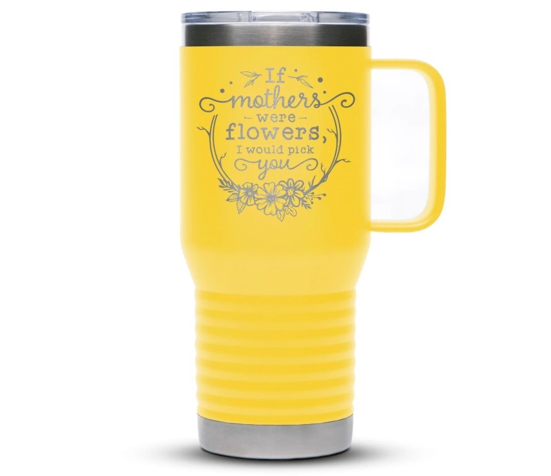 Travel mug with spring typography