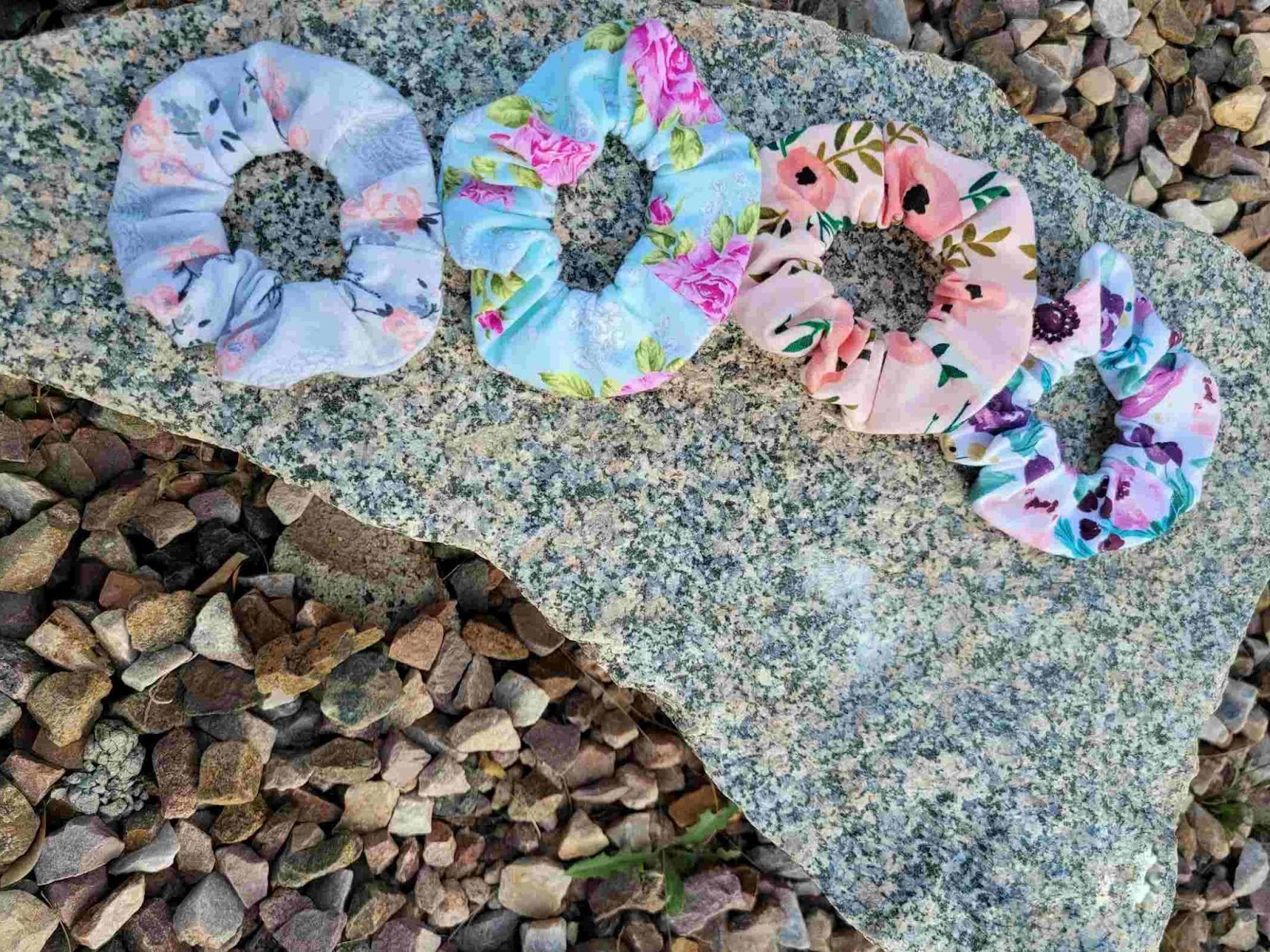 Scrunchies with spring patterns