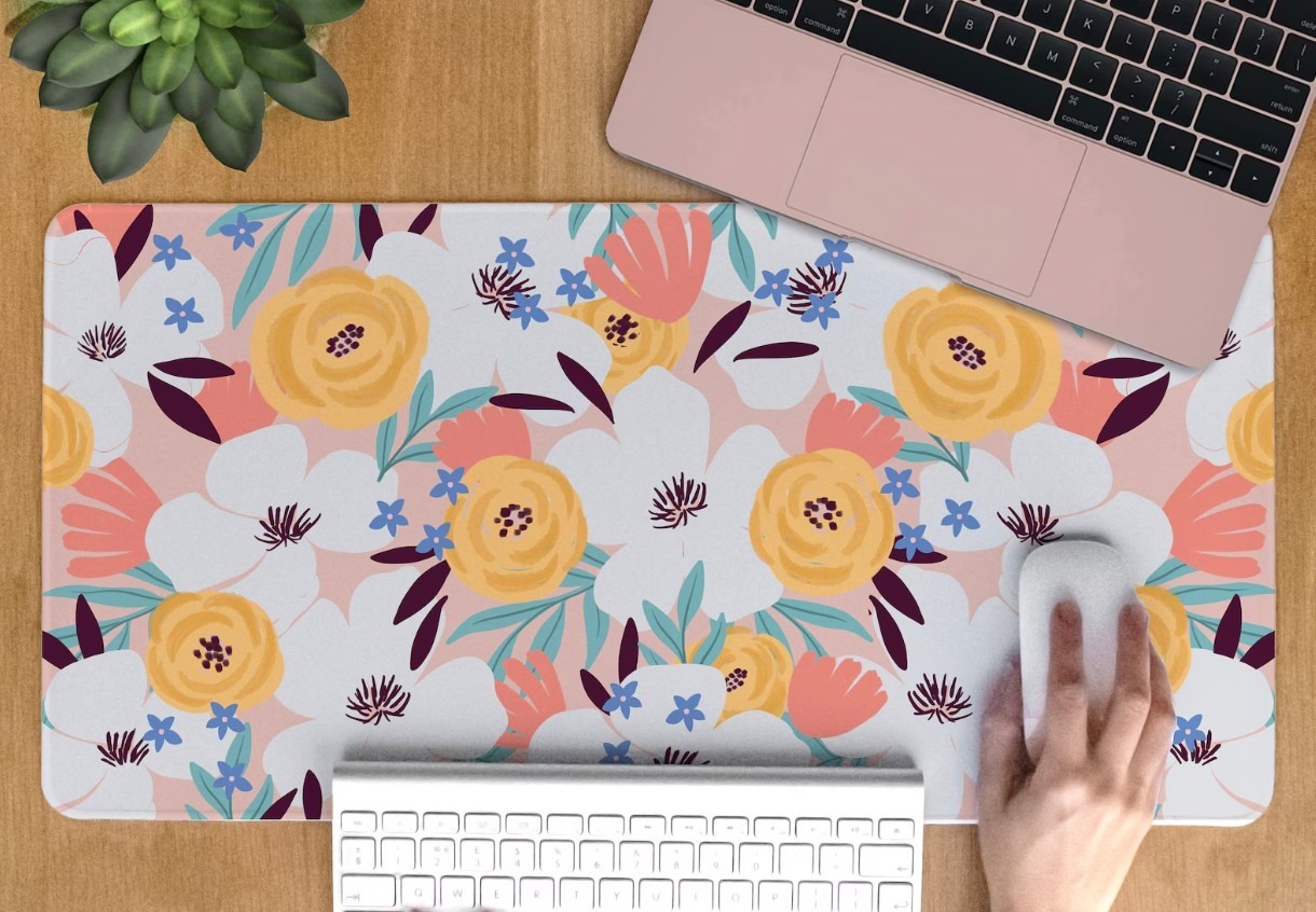 Desk mat with soft floral aesthetic