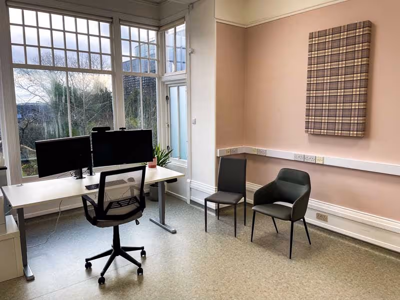 AberGP Waiting Room with tartan wall panel and large bright window