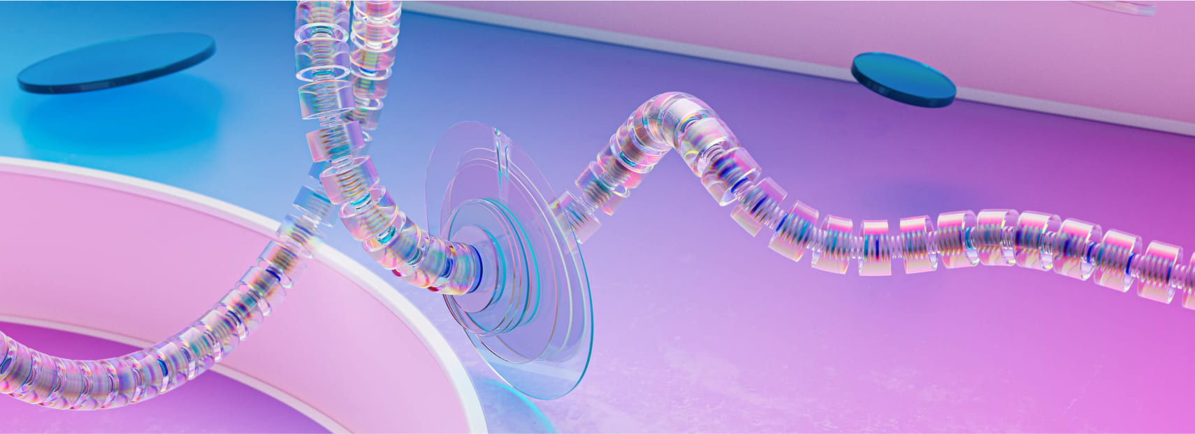 Abstract 3D rendering of translucent connected tubes, representing healthcare data integration