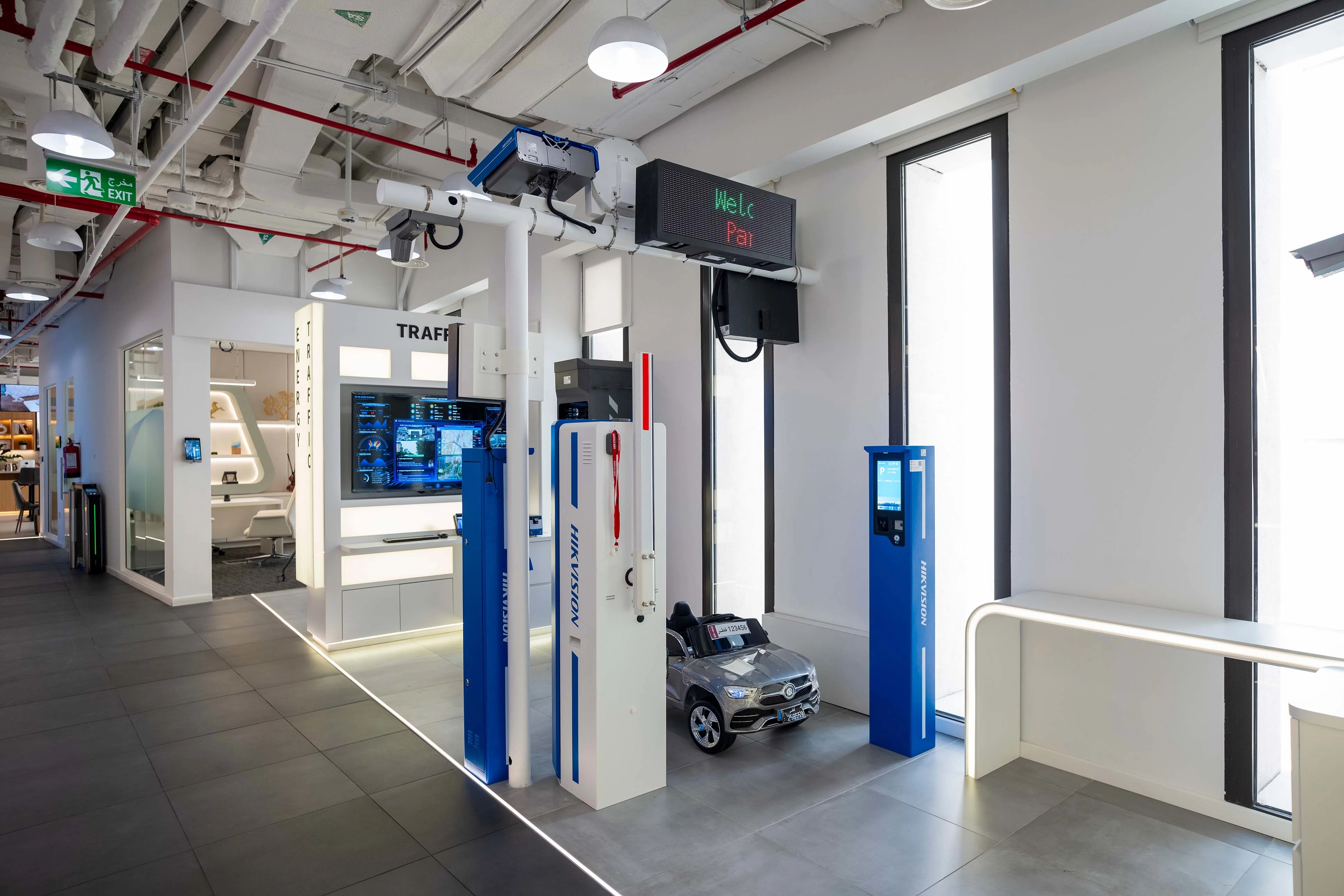 HIK Vision traffic monitoring showroom with camera pole displays, Msheireb, Doha, by Daya