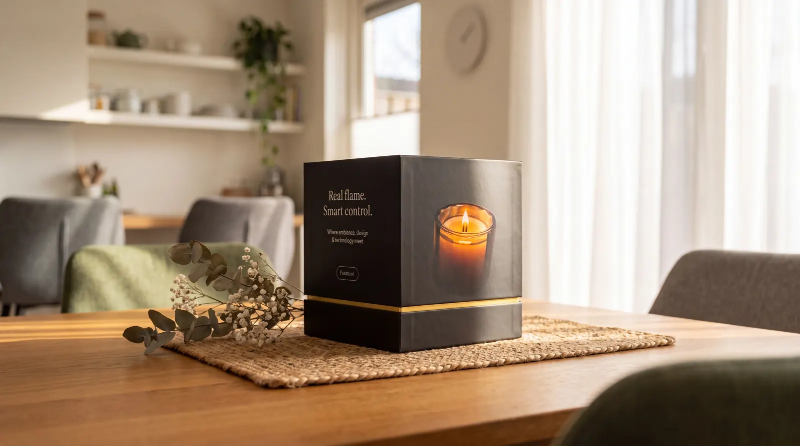 Fusetto giftbox op een eettafel, sfeerbeeld uit de Nova digital twin