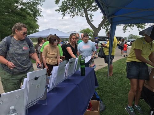 People looking at art