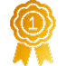 Gold award ribbon with a circular rosette and two hanging tails.