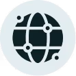 Icon of a globe with interconnected nodes representing global network or internet.
