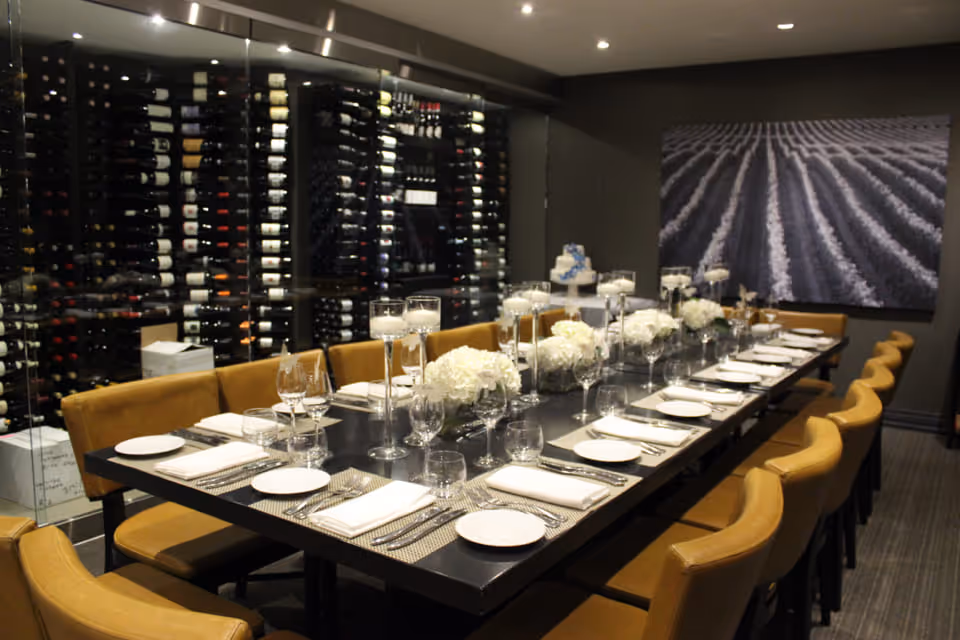The Wine Cellar Boardroom features an extensive wine collection, perfect for a private dinner or executive function