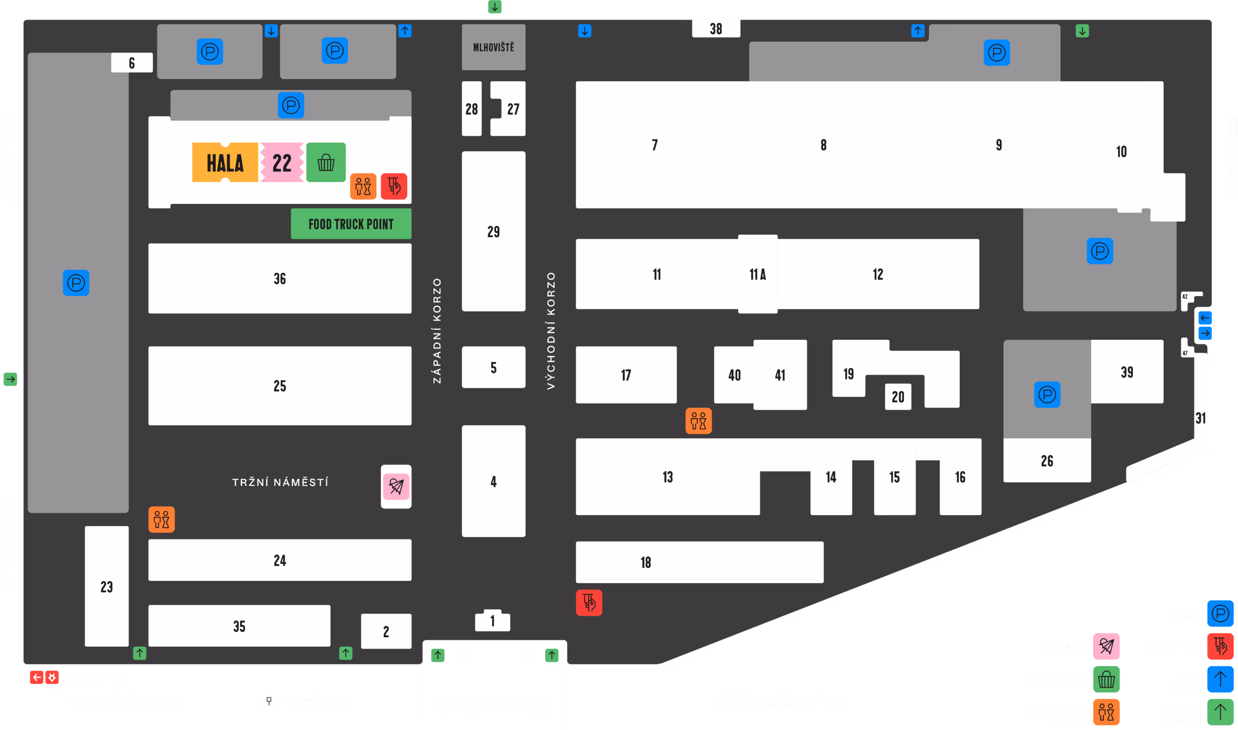 Mapa nájemců v prostorech Holešovické tržnice