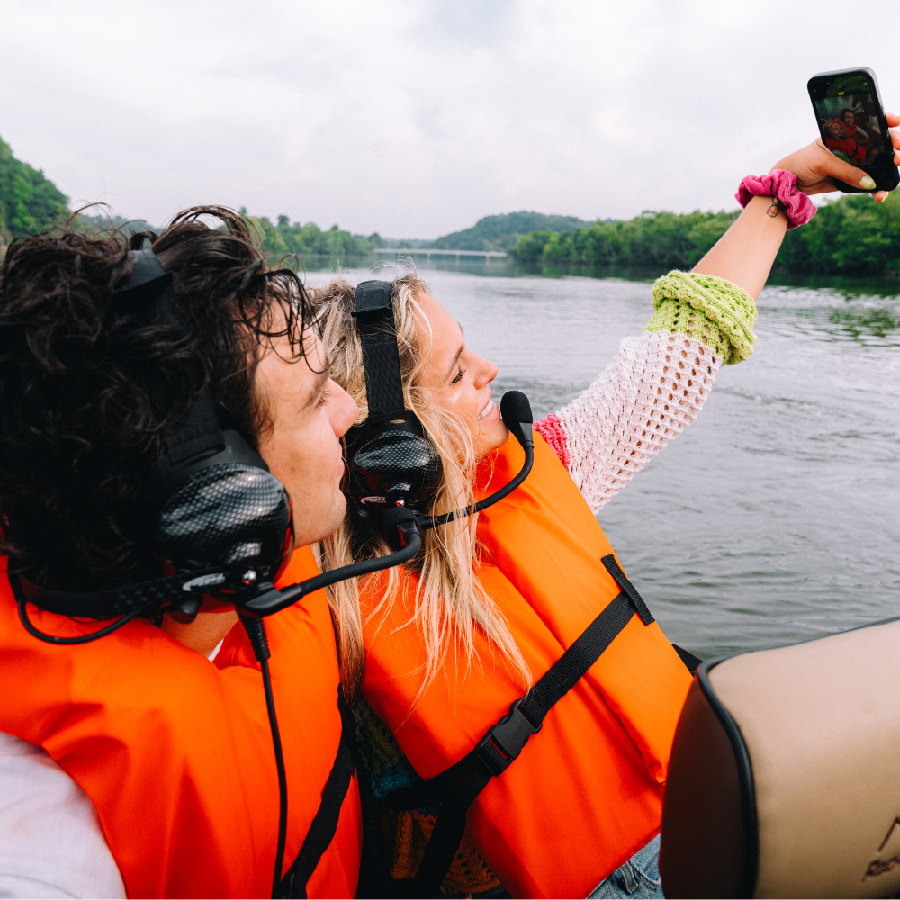 A young boy on a boat ride with Smoky Mountain Jet Boat.