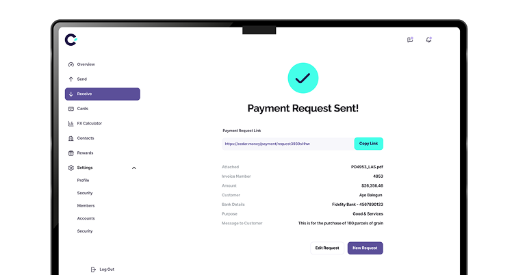 Receive money cedar