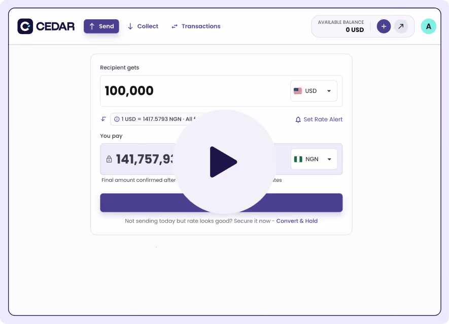 User interface of a payment collection form with fields to enter receive amount, currency, invoice, bank account payout, customer, transaction purpose, and an optional message, with Cancel and Confirm Request buttons.
