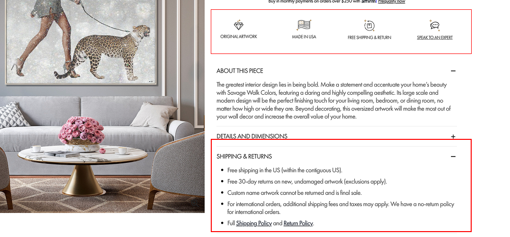 Artwork product page trust badges