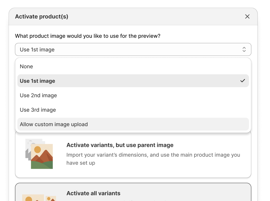 Custom image upload for live previews