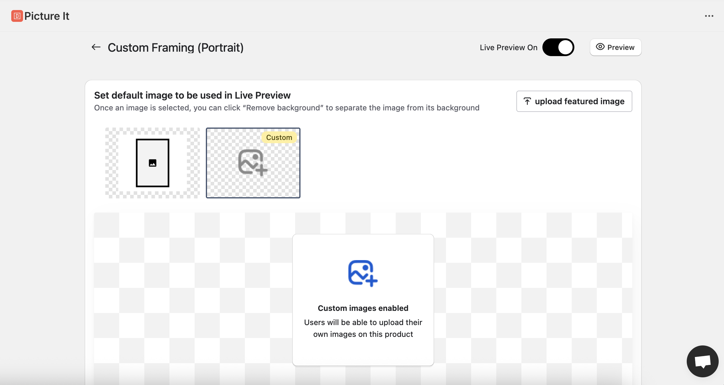 Picture It live preview custom images