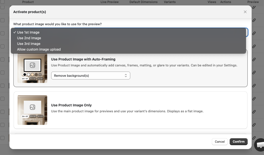 Picture It selecting product image for live preview