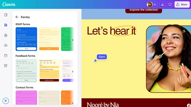 Accessing built-in forms in Canva, AI generated