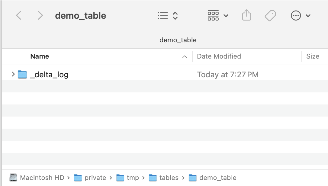 A Mac explorer window showing a folder called "_delta_log"