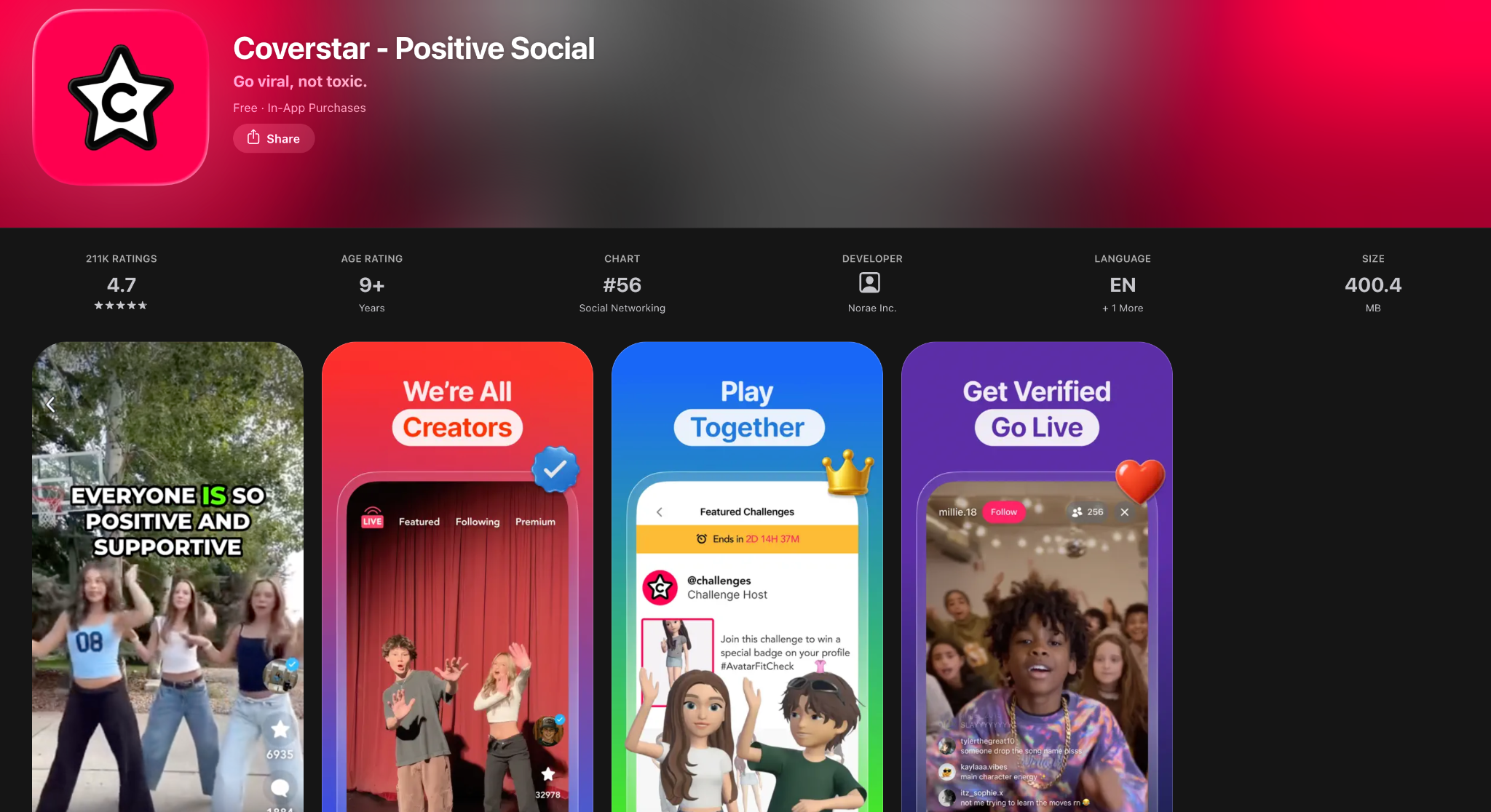 Coverstar Apple App Store Listing