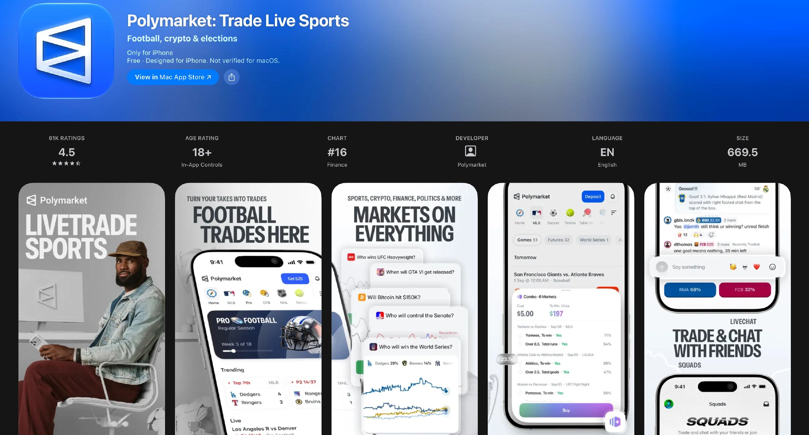 Apple App Store listing for Polymarket