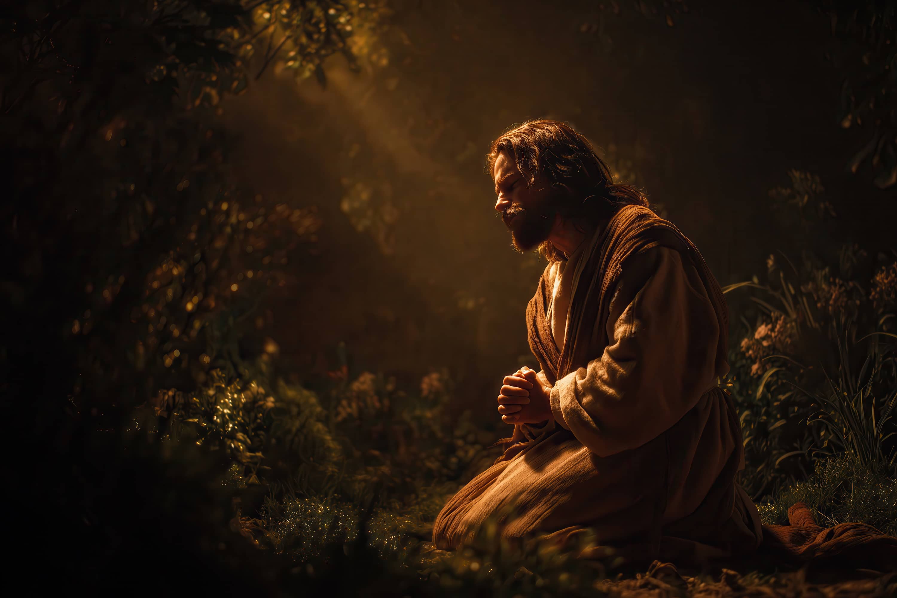 Picture of Jesus kneeling and praying
