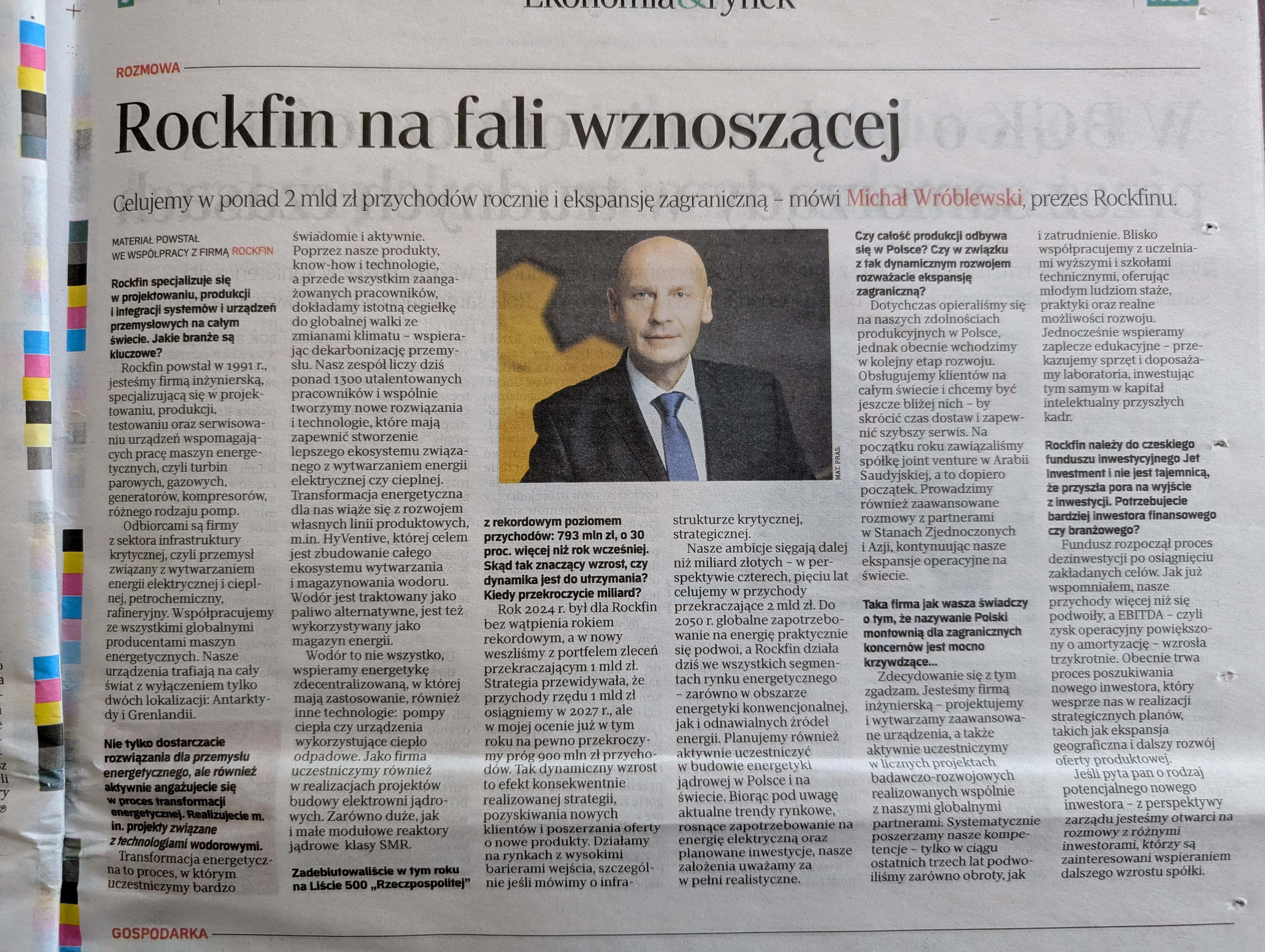 interview with Rockfin CEO Michał Wróblewski in Rzeczpospolita newspaper