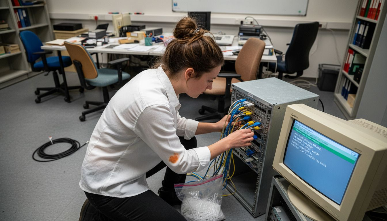 Een IT-specialist zorgt op kantoor voor de beveiliging van de server achter de webshop.