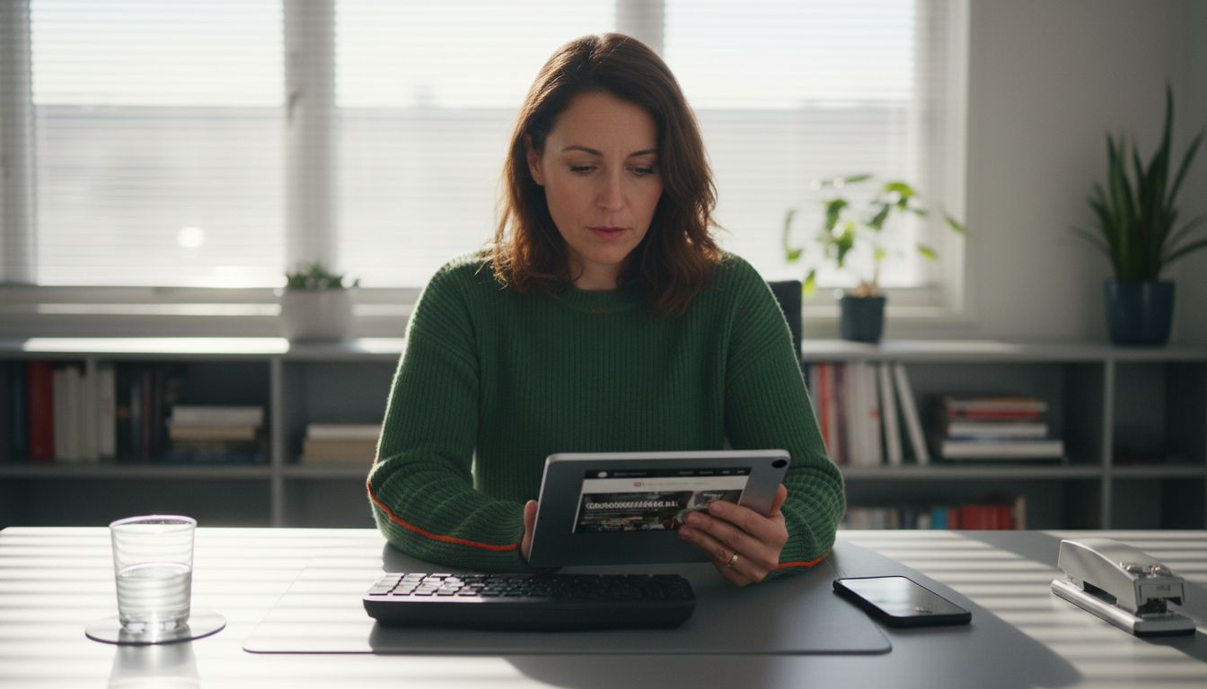 Een vrouw bekijkt hoe de website werkt op haar tablet en smartphone.