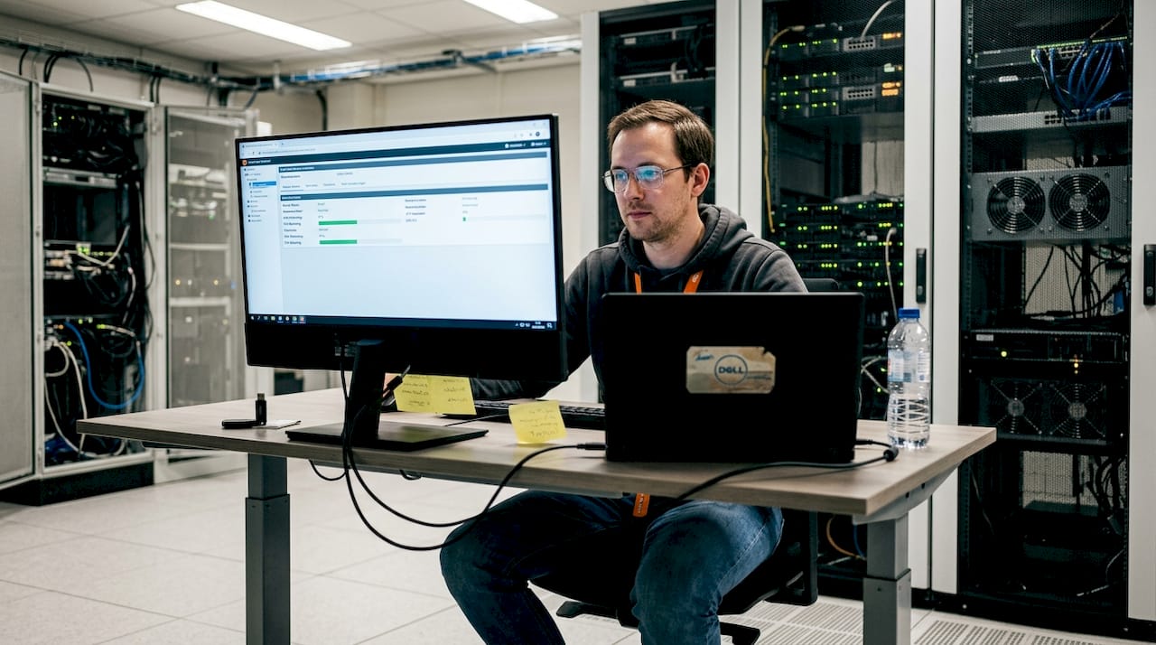 IT-specialist houdt toezicht op de status van de mailserver