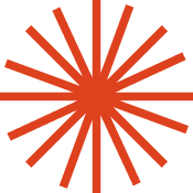 Red starburst shape with 14 symmetrical rays radiating from the center.