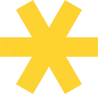 Yellow asterisk symbol with thick arms and rounded ends on a gray background.