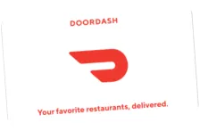 כרטיס מתנה של DoorDash עם לוגו אדום וטקסט 'המסעדות האהובות עליך, נשלחות'.