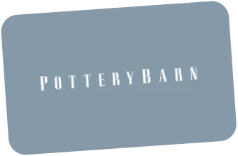 כרטיס מתנה של Pottery Barn רקע כחול עם הטקסט PotteryBarn בלבן.