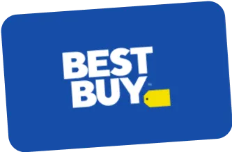 כרטיס מתנה כחול עם לוגו Best Buy בצבע לבן ותג מחיר צהובה בצד ימין.