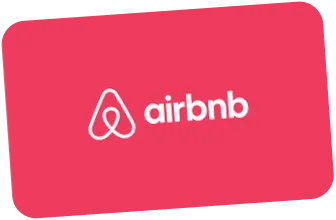 כרטיס מתנה אדום עם לוגו Airbnb לבן במרכז.