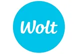 הלוגו של Wolt עם טקסט לבן בתוך עיגול טורקיז.