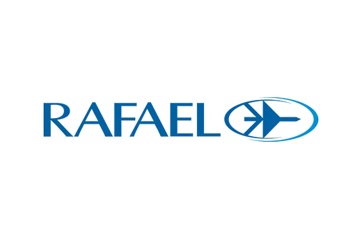 RAFAEL logo with a blue arrowhead inside an oval on a white background.
