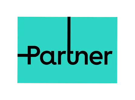 מילה Partner משולבת עם צורות גאומטריות בצבע תכלת